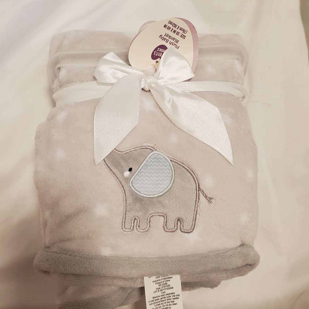 Parent's Choice Grey Elephant & Stars Fleece Plush Baby Blanket, 30"x40" NWT